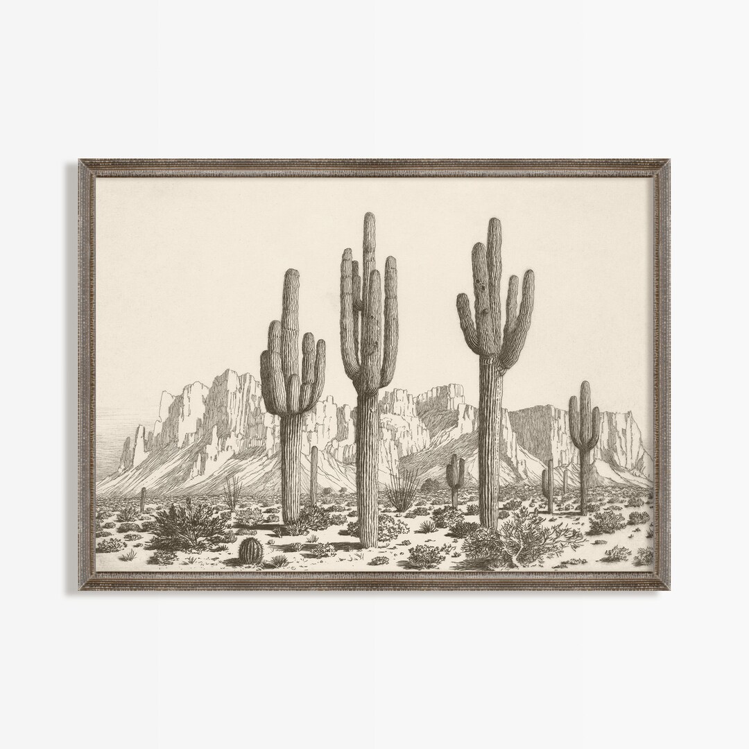 Western Vintage Wall Art Arizona Desert Cactus Print Southwestern Art