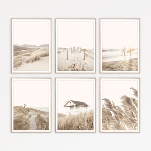 Neutral Beach Wall Art Gallery Wall Set de 6 impresiones Boho Wall Decor Fotografía costera Ocean Poster Surf Wall Art Beach Pictures Beige Art