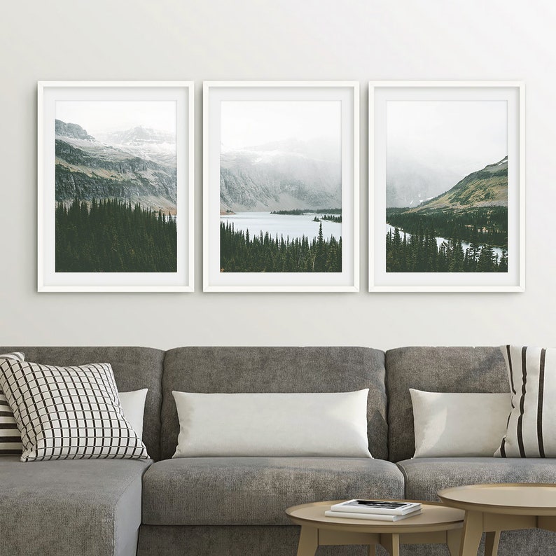 Mountain Forest Print Set of 3, Nature Landscape Photography, Nordic ...