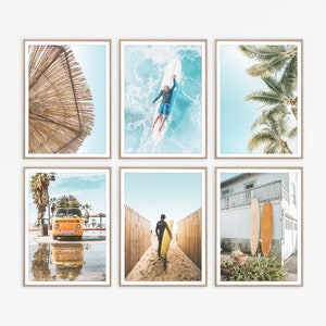 Surf Print Set of 6 Printable Beach Gallery Wall Set Tropical Wall Art Surfing Poster Surfer Print Surfboard Art