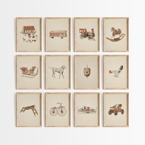 Vintage Nursery Prints for Nursery Decor Neutral Vintage Prints Vintage Gallery Wall Set Play Room Decor Kids Room Wall Art Baby Toys Prints