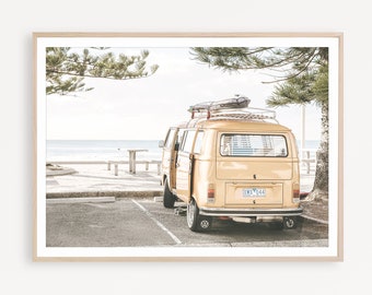 Retro Van Print, Travel Camper Decor, Coastal Beach Photography, Digital Download