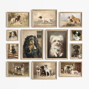 Vintage Dogs Prints Gallery Wall Set of 12 Prints Vintage Painting Print Dog Wall Art Farmhouse Decor Dog Poster Dog Portraits