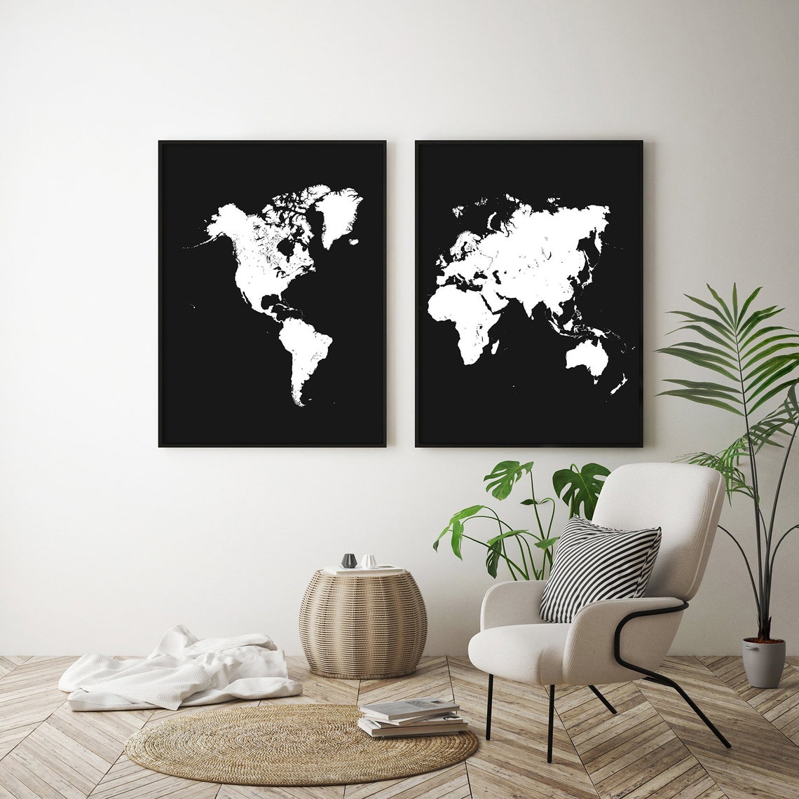 World Map Wall Art Map of the World Print Set of 2 Prints Etsy