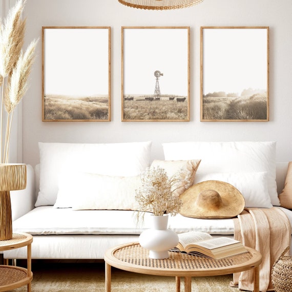 Field Print Farmhouse Decor Neutral Print Set of 3 Wall Art