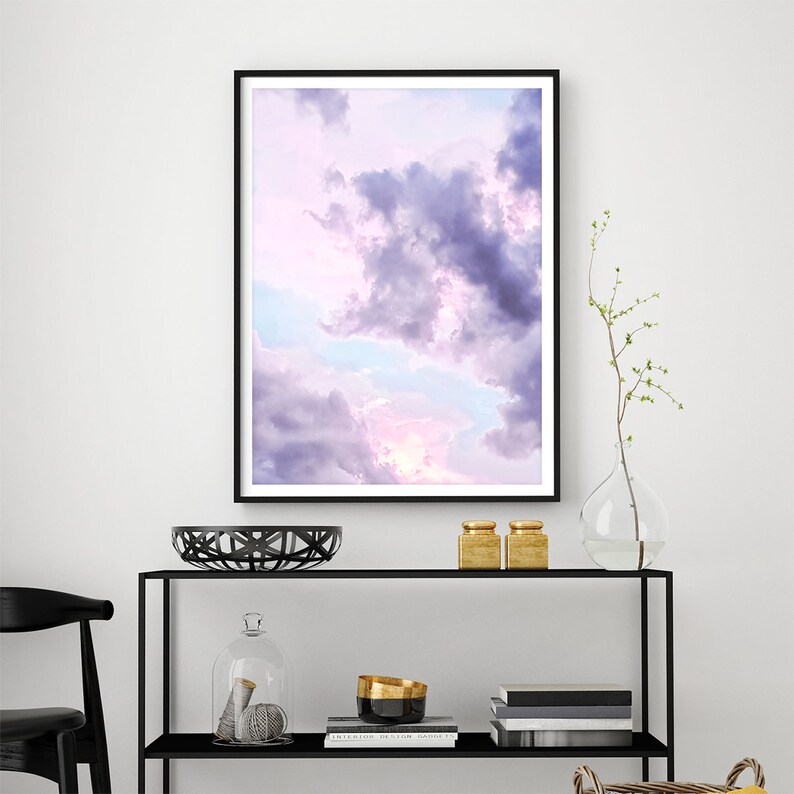 Cloud Print Nature Wall Decor Pink and Blue Wall Art Sky Etsy