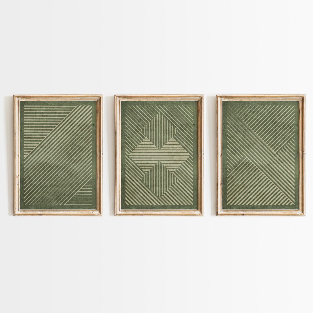 Green Abstract Geometric Wall Art Set: Mid-century Modern Prints - Etsy
