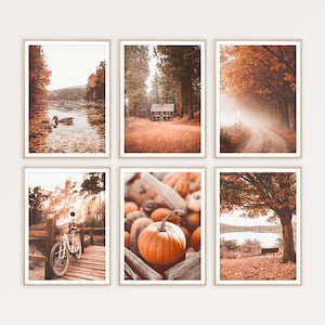 Herbst-Druck-Set 6 Wandbilder Herbst-Galeriewand-Set Natur Poster Landschaft Kunst Kürbis Poster Thanksgiving Dekor Herbst druckbare Wandkunst