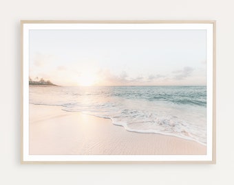 Impressão de oceano pastel decoração de parede costeira impressão neutra impressão tropical oceano impressão arte de praia mar pôster oceano fotografia nascer do sol arte de parede