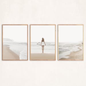 Neutral Wall Prints Set of 3 Prints Beige Home Decor Boho Bedroom Wall Art Ocean Print Coastal Art Beach Poster Surf Decor Bohemian Wall Art