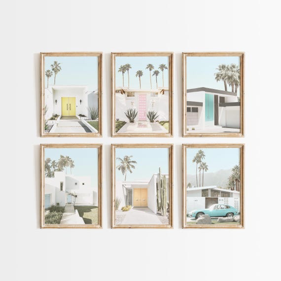 Palm Springs Prints: Boho Wall Art, Pastel Gallery Wall Print Set of 6, Tropical Wall Decor