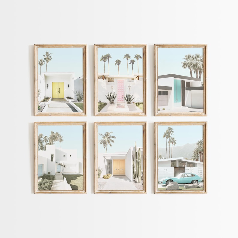 Palm Springs Prints: Boho Wall Art, Pastel Gallery Wall Print Set of 6, Tropical Wall Decor image 1