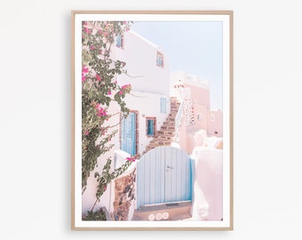 Santorini Greece Print, Pastel Boho Decor, Travel Wall Art Printable