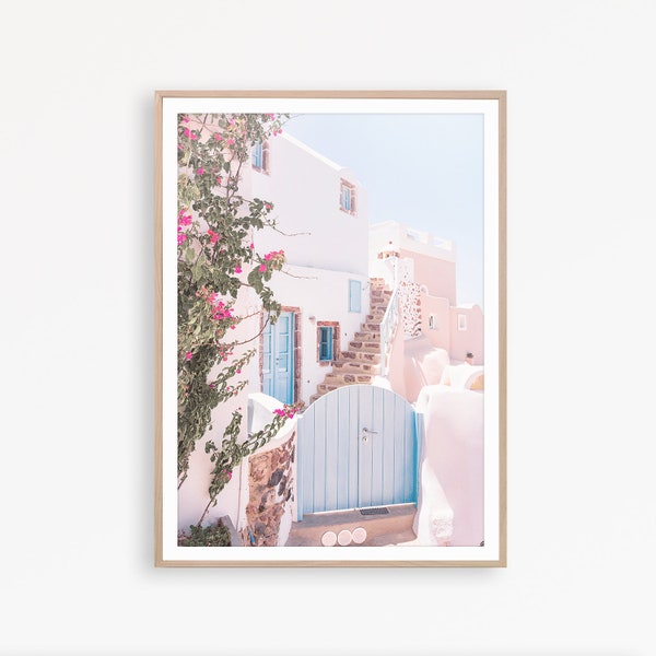 Santorini Print Greek Island Print Travel Photography Santorini Poster Pastel Decor Boho Wall Art Greece Travel Poster Pastel Pink Wall Art