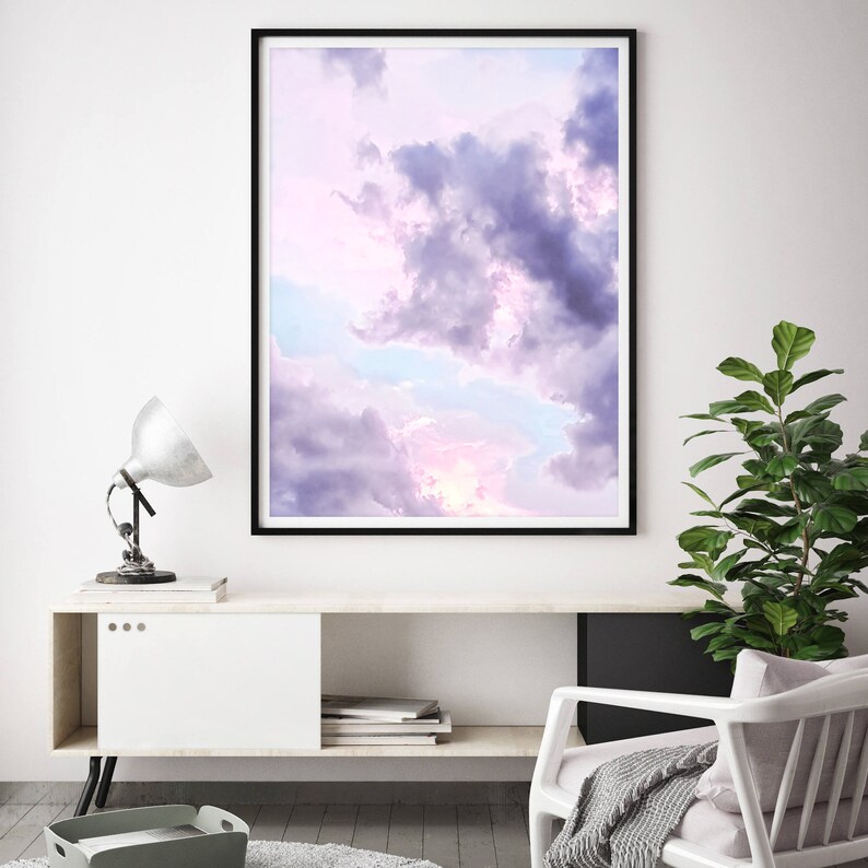 Cloud Print Nature Wall Decor Pink and Blue Wall Art Sky Etsy