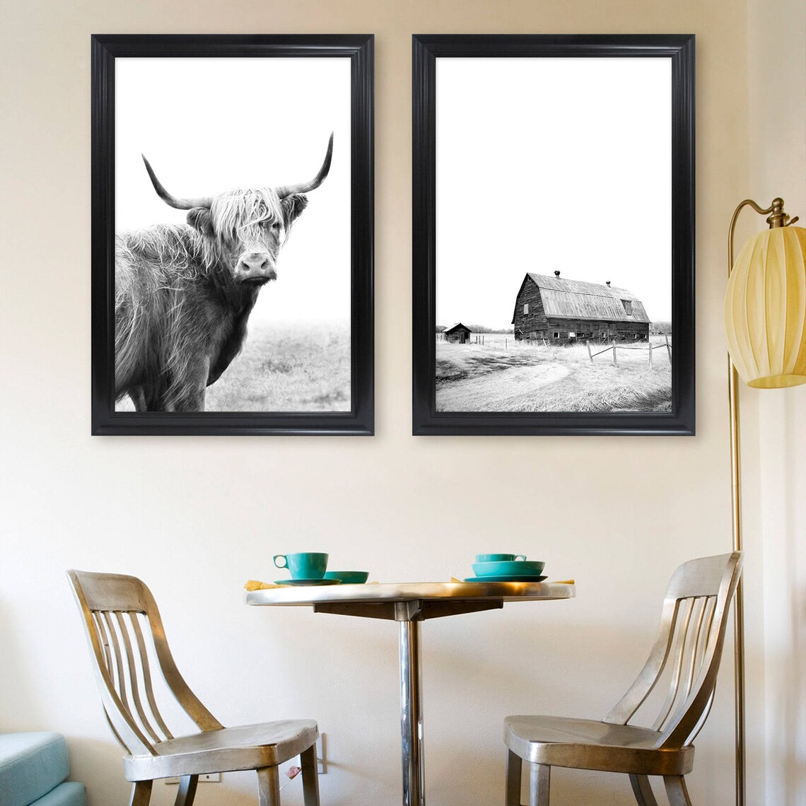 Set of 2 Wall Art Black and White Farm Print Farmhouse Art Etsy