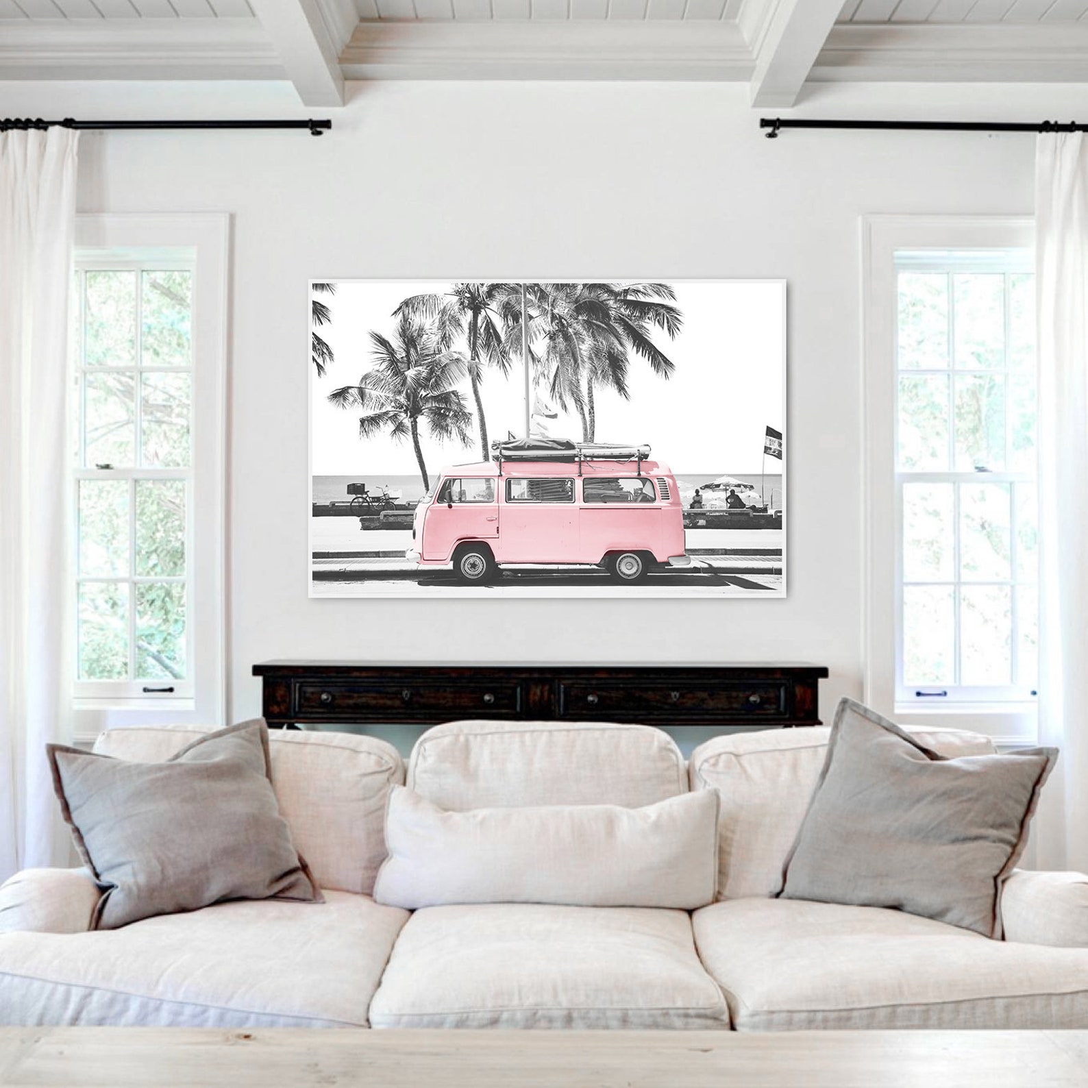 Pink Beach Wall Art Coastal Print Retro Van Poster Surf Decor Etsy