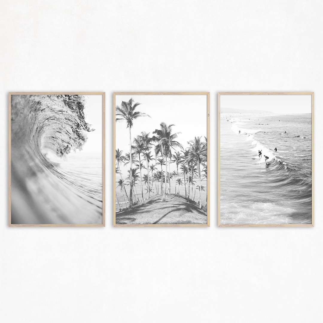 Black and White Beach Print Set of 3 Wall Art Beach Photography Print