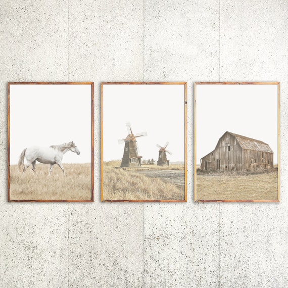 Farm Print Set of 3 Posters Rustic Art Barn Print 3 Piece Wall | Etsy