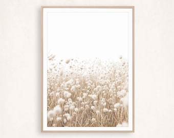 Dried Grass Field Print: Neutral Boho Farmhouse Wall Art, Digital Download