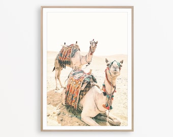 Stampa artistica del deserto del cammello, arredamento marocchino, arte murale boho, poster stampabile, download digitale