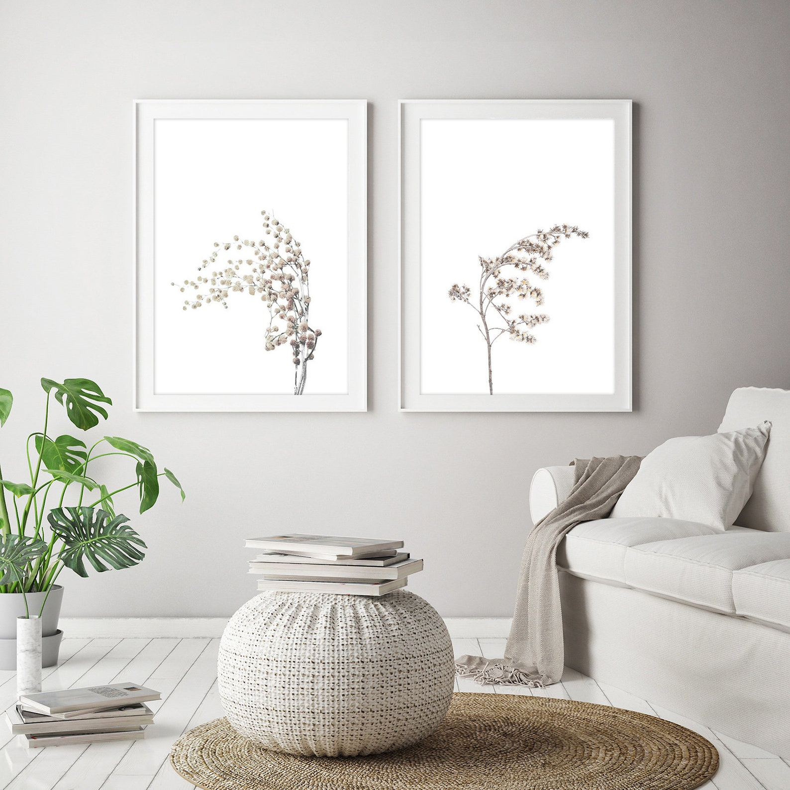 Dried Flower Wall Art Set of 2 Botanical Prints Farmhouse Wall Etsy