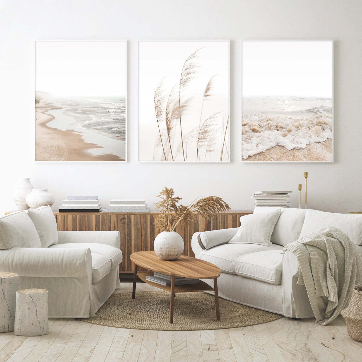 Neutral Beach Print Set of 3 Wall Art Boho Decor Coastal Wall Etsy