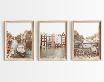 Amsterdam Print Set, Europe Cityscape Wall Art, Netherlands Poster, Holland Decor, Travel Print