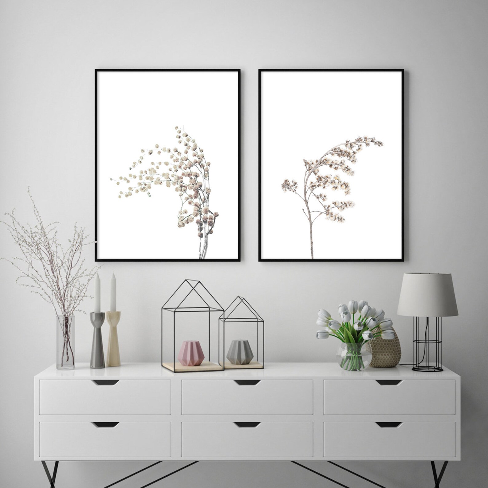 Dried Flower Wall Art Set of 2 Botanical Prints Farmhouse Wall Etsy