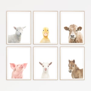Impresiones de granja animales de granja decoración de vivero animales pared galería de arte pared conjunto de 6 impresiones decoración de pared rústica granja imprimibles cartel de vivero