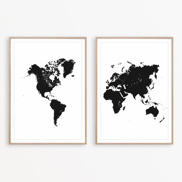 Map of the World Print Black and White World Map Wall Art Map Poster World Map Print Travel Poster Wanderlust Wall Decor World Map Art