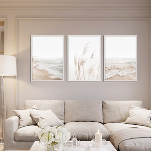 Neutral Beach Print Set of 3 Wall Art Boho Decor Bedroom Print Coastal