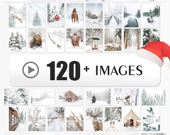 Winter Print Set: Farmhouse & Christmas Decor, Holiday Wall Art Bundle, Winter Forest Wildlife, Woodland Photos, Printable Gallery Wall Set