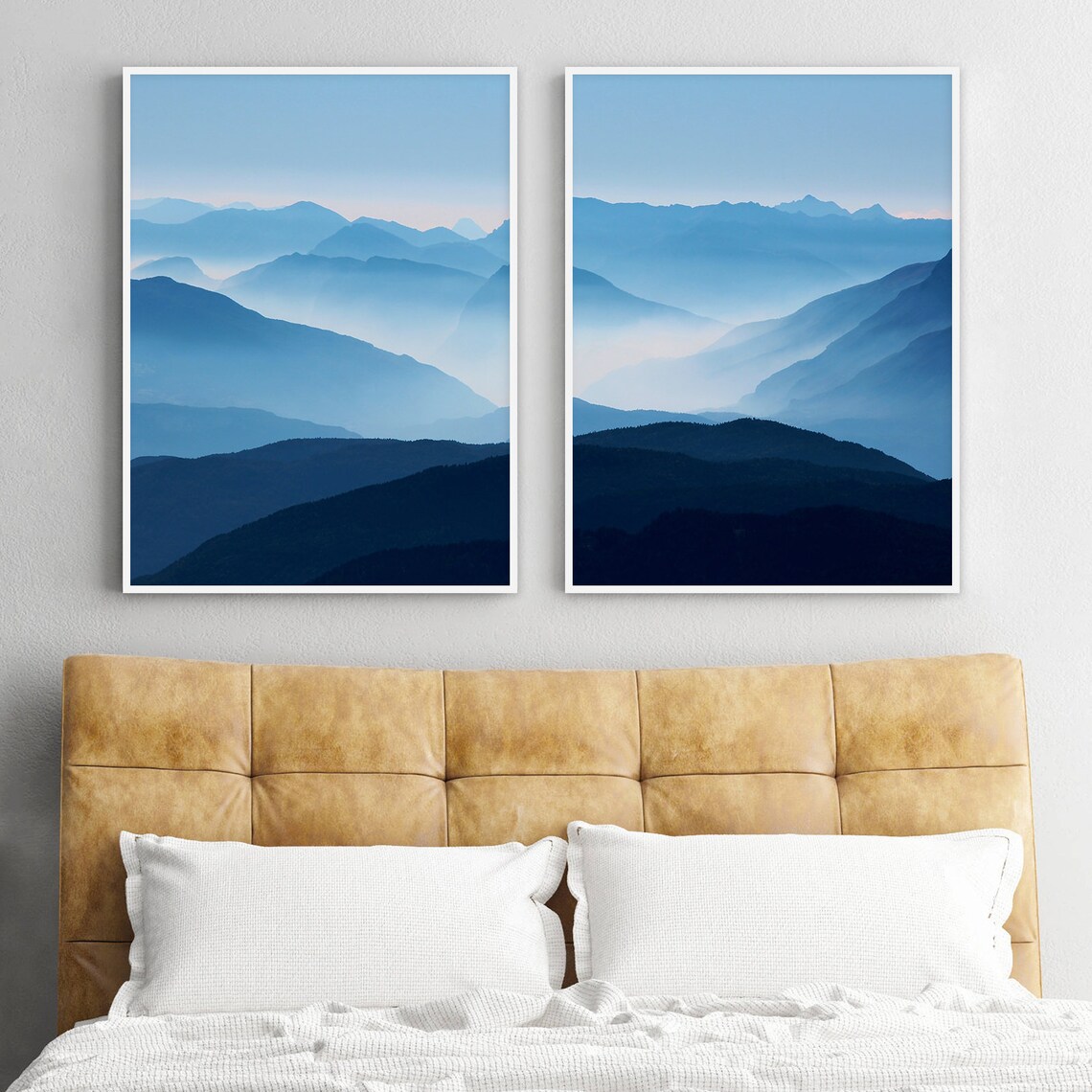 Mountain Print Set of 2 Printables Wall Art Navy Blue Wall Art - Etsy