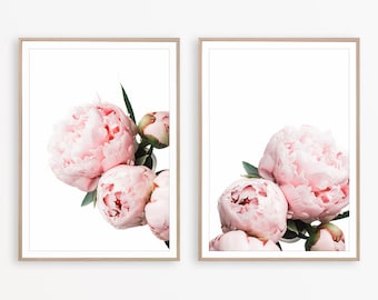 Peony Print Set: Blush Pink Floral Wall Art (Digital Download)