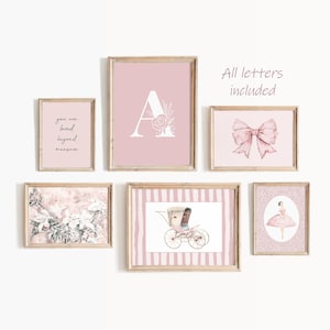 Pink Girl Nursery Wall Art Set – Vintage Girly Decor, Kids Room Prints