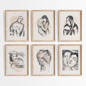 Liebe Kunst Kuss Druck Abstrakt Galerie Wanddrucke Figur Skizze Neutral Schlafzimmer Dekor minimalistische moderne Kunst Figur Zeichnung Paar Druck