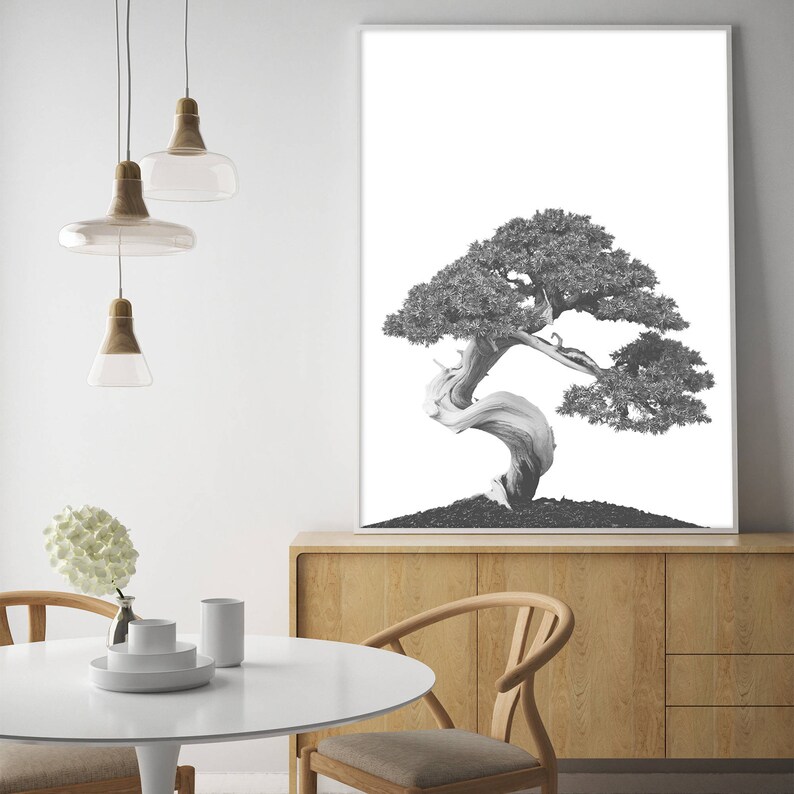 Bonsai Tree Wall Art Plant Print Black and White Botanical Etsy