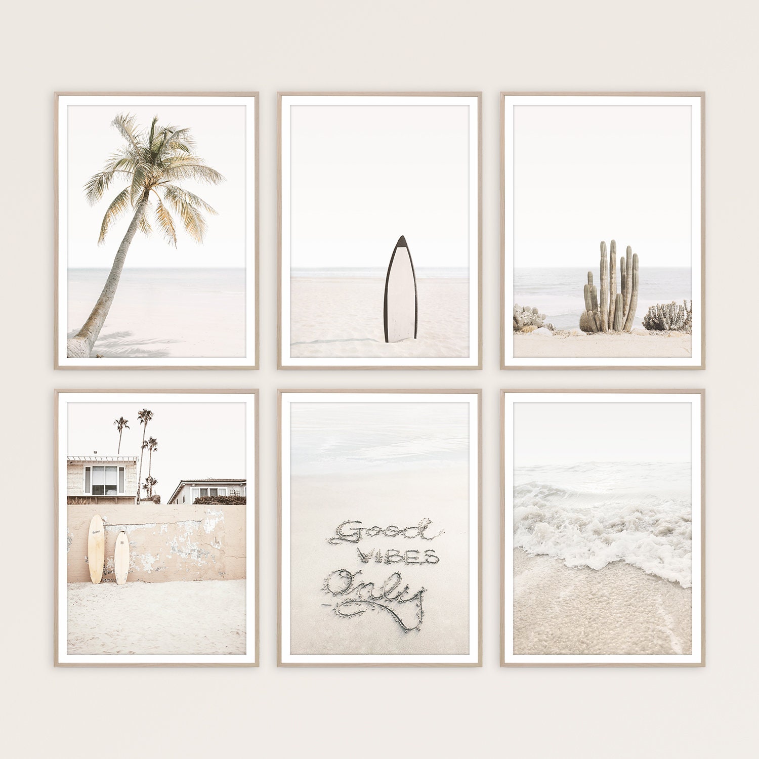 Beach Print Set of 6 Boho Prints Surf Decor Neutral Wall Art Beige Decor Surfboard Wall Art Gallery Wall Prints Ocean Poster Surfing Print