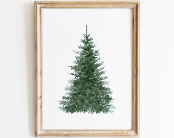 Christmas Tree Print Holiday Decor Vintage Christmas Tree Picture Winter Decor Snowy Tree Print Watercolour Christmas Printable Wall Art