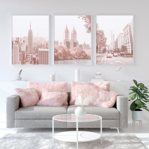 Paris Wall Art Pink Decor for Bedroom Print Set of 3 Prints Etsy