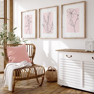 Botanical Line Art Pink Gallery Wall Set of 6 Wall Art Minimalist Print ...