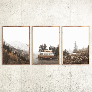 Mountain Print Set of 3 Wall Art Camper Print Fall Wall Art Nature Photography Landscape Print Nordic Decor Earth Tone Wall Art Boho Decor