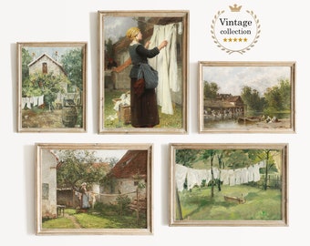 Vintage Laundry Room Wall Art Gallery Wall Set of 5 Prints Laundry Room Decor Farmhouse Art Prints Vintage Painting Cottage Decor