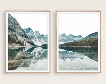 Mountain Lake Print, Landscape Wall Art, Large Nature Poster, Set of 2 Printable Art