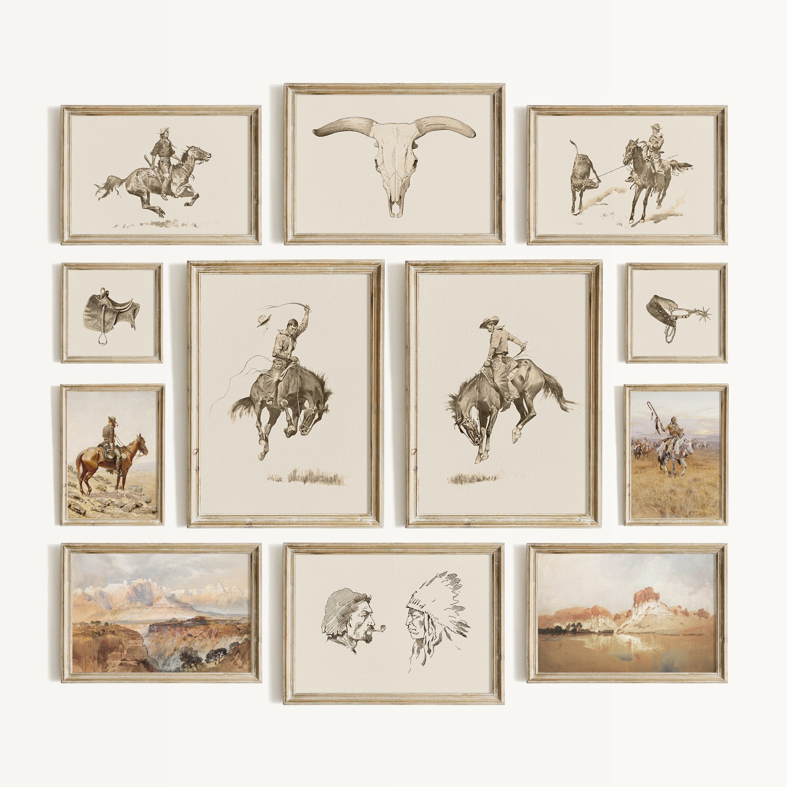 Vintage Cowboy Prints Southwestern Wall Art Western Decor Living Room Posters American Rustic Art Country Print Ranch Decor Gallery Wall Set