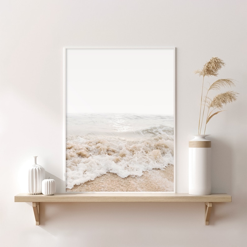 Neutral Beach Wall Art Pastel Beach Print Coastal Art Wave Etsy