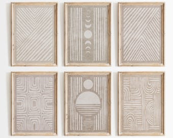 Neutral Abstract Line Art Print Set: Beige Earthy Gallery Wall (Digital Download)