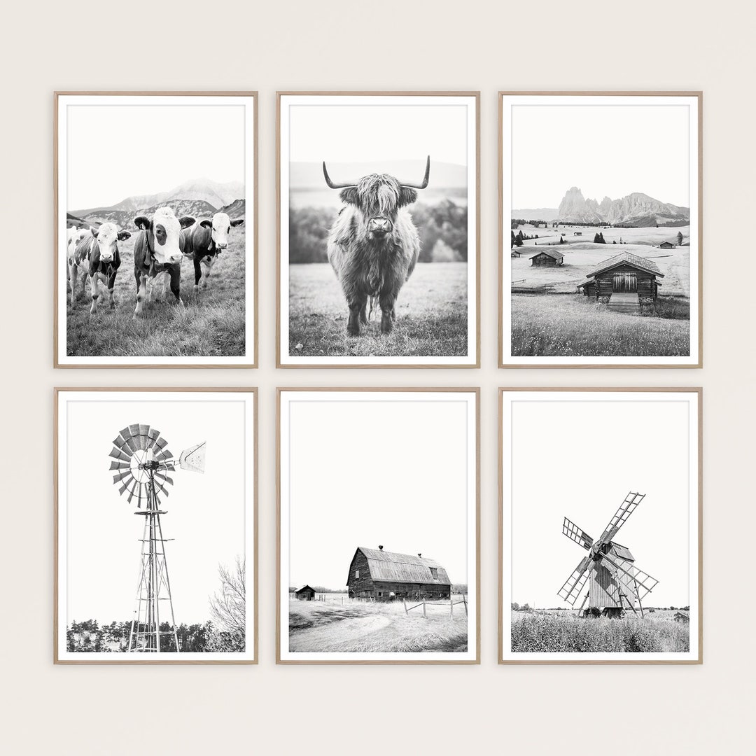 Set of 6 Prints Farmhouse Decor Farmhouse Prints Highland Cow Print