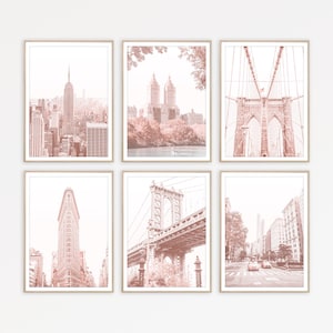 New York City Print 6er Set Wand Kunst New York Poster NYC Art Print Blush Pink Decor Gallery Wall Set Pink Wall Art Brooklyn Bridge Print